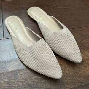 Lulus Jeaney Light Nude Ribbed Knit Pointed-Toe Mule Slides 8.5